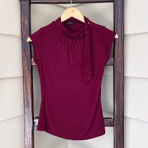 Forever 21 Vintage Mock Neck Tie Bow Burgundy Top Rayon Women’s Size Small Y2K